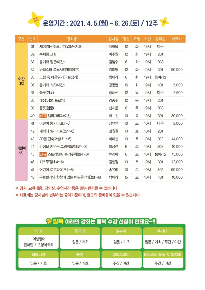 2021년군산시평생학습관정규1기수강생모집4