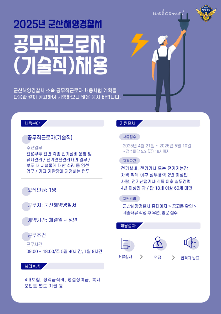 2025년군산해양경찰서공무직근로자(기술직)채용공고포스터