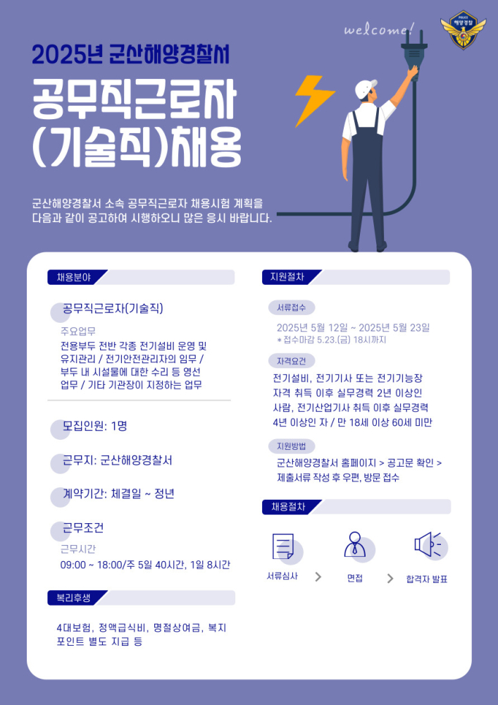 2025년군산해양경찰서공무직근로자(기술직)채용재공고포스터